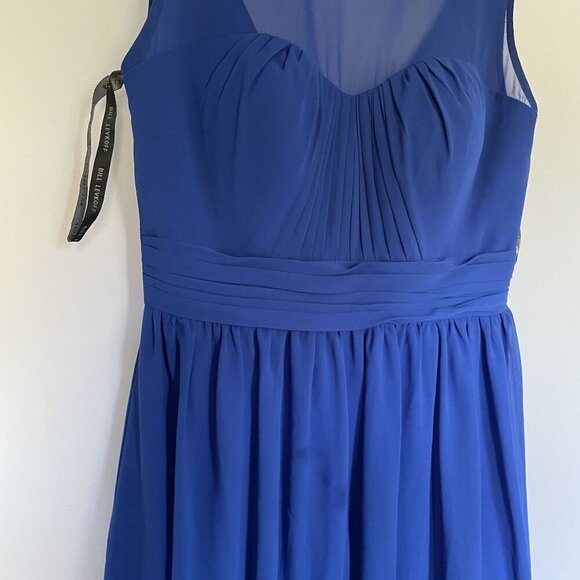 Bill Levkoff size 10 Elegant Blue Sleeveless Chiffon Dress With Ruched Bodice - Picture 3 of 10